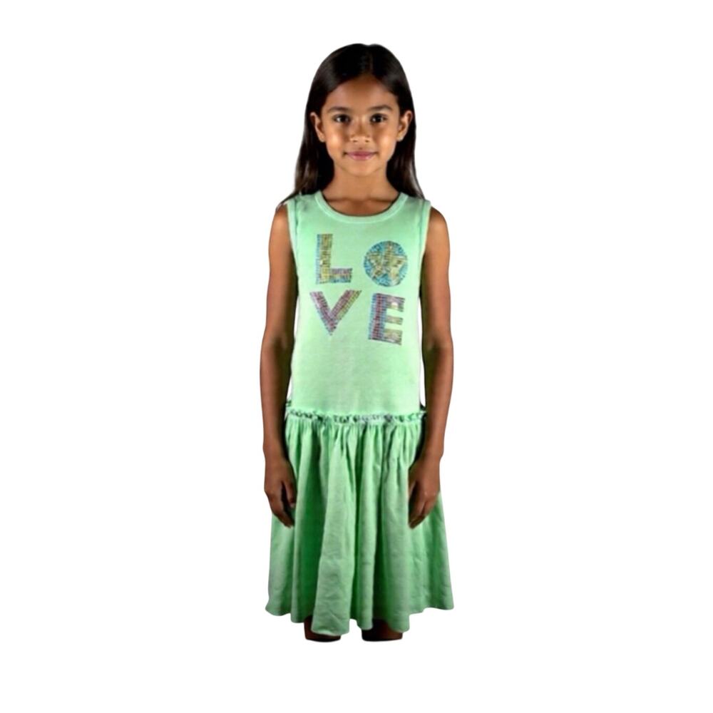 MIGNONE pretty green knit LOVE sparkles tank dress, Spring Summer School, 8
